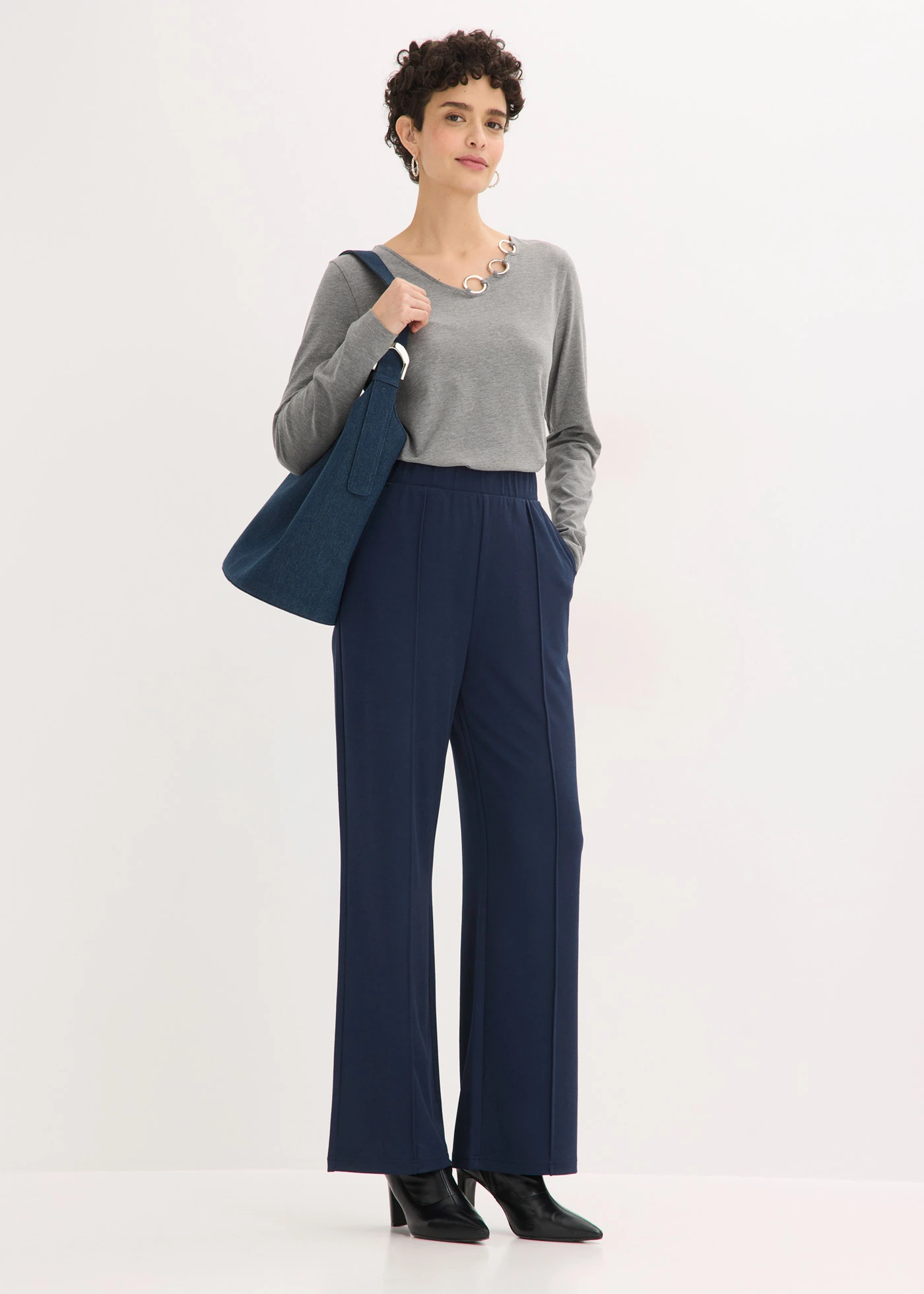 Triko s dlouhým rukávem a kroužky • šedý melír melír • bonprix obchod