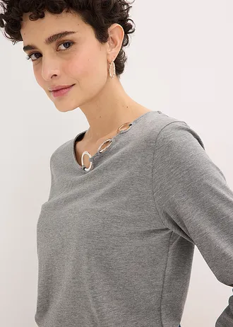 Bluză cu mâneci lungi și inele decorative • gri melanj melanj • magazin bonprix