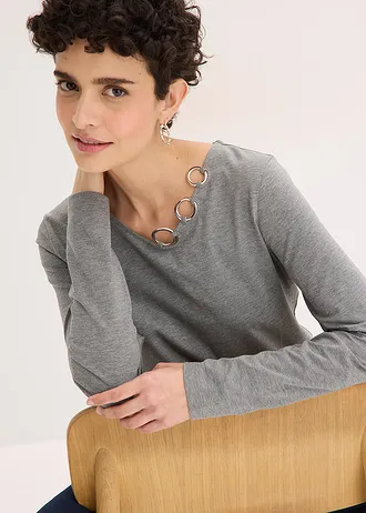 Hosszú ujjú póló karikákkal • szürke melírozott • bonprix áruház