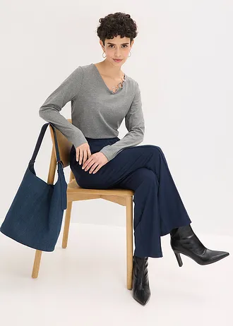 Longsleeve met eyelets • grijs gemêleerd • bonprix online shop