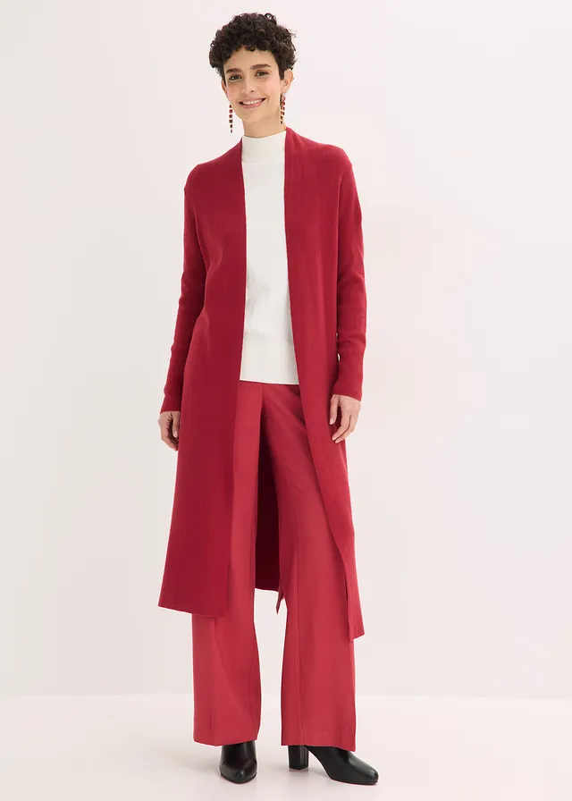 Gilet long en maille, Couleur: rouge cerise