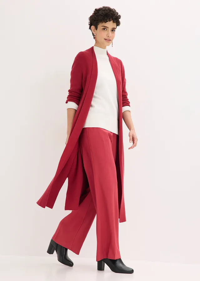 Gilet long en maille, Couleur: rouge cerise