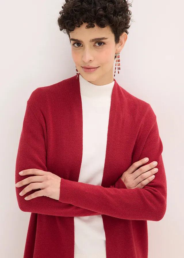 Długi kardigan z wiskozą • czerwony wiśniowy • sklep bonprix