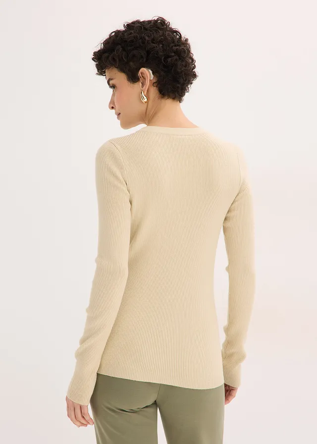 Pull côtelé en viscose mélangée, Couleur: sable clair