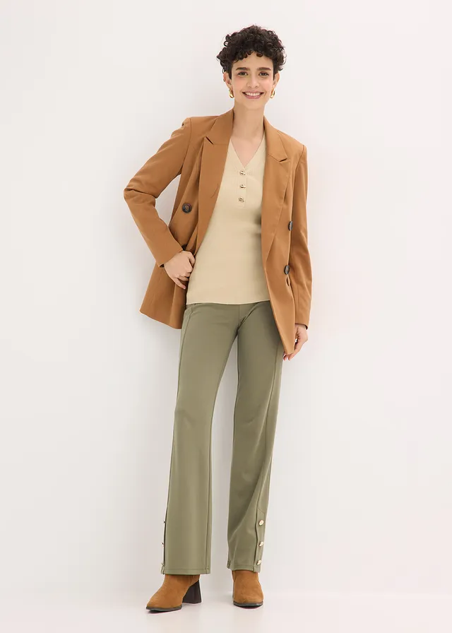 Pull côtelé en viscose mélangée, Couleur: sable clair