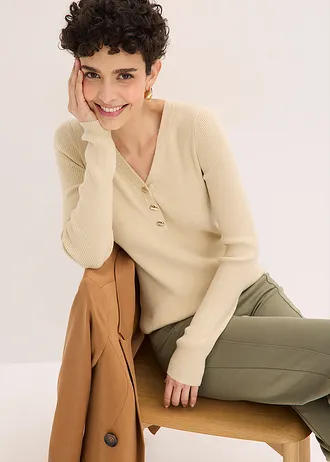 Bordás pulóver viszkózzal • világos homok • bonprix áruház