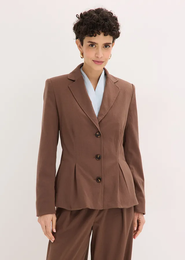 Blazer met ingelegde plooien, Kleur: bruin