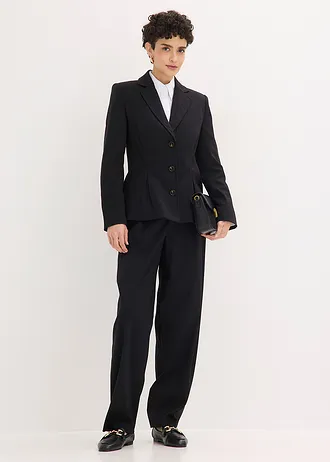 Blazer met ingelegde plooien, Kleur: zwart