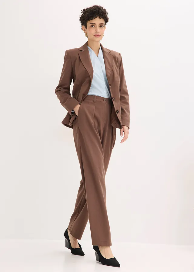 Barrel fit broek met bandplooien, Kleur: bruin