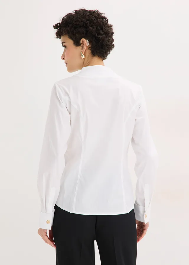 Chemisier à col cygne en popeline extensible légèrement transparente • blanc • product-page.page-title-suffix