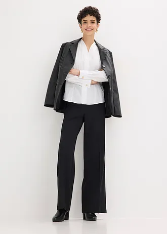 Popeline stretch blouse met kelkvormige kraag en licht transparant • wit • bonprix online shop