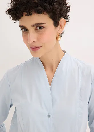 Bluză stretch din poplin cu guler înalt, ușor transparentă • albastru pudrat • magazin bonprix