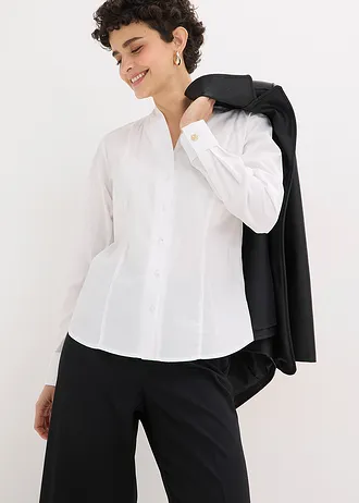 Popeline stretch blouse met kelkvormige kraag en licht transparant • wit • bonprix online shop