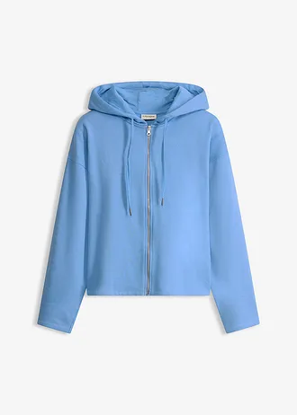Sweat zippé 100% coton, Couleur: bleu moyen