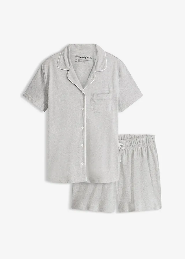 Pyjashort avec chemise boutonnée • gris clair chiné • Boutique bonprix