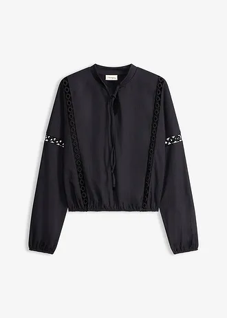 Longsleeve van gestructureerde crêpe • zwart • bonprix online shop