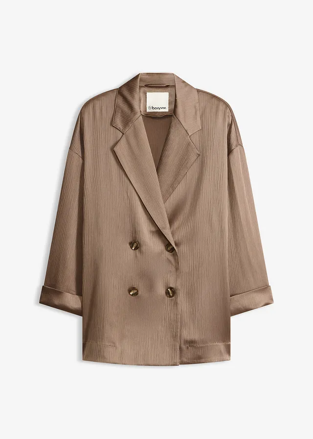 Oversized blazer met dubbele knoopsluiting, Kleur: taupe
