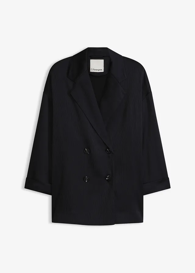 Oversized blazer met dubbele knoopsluiting, Kleur: zwart