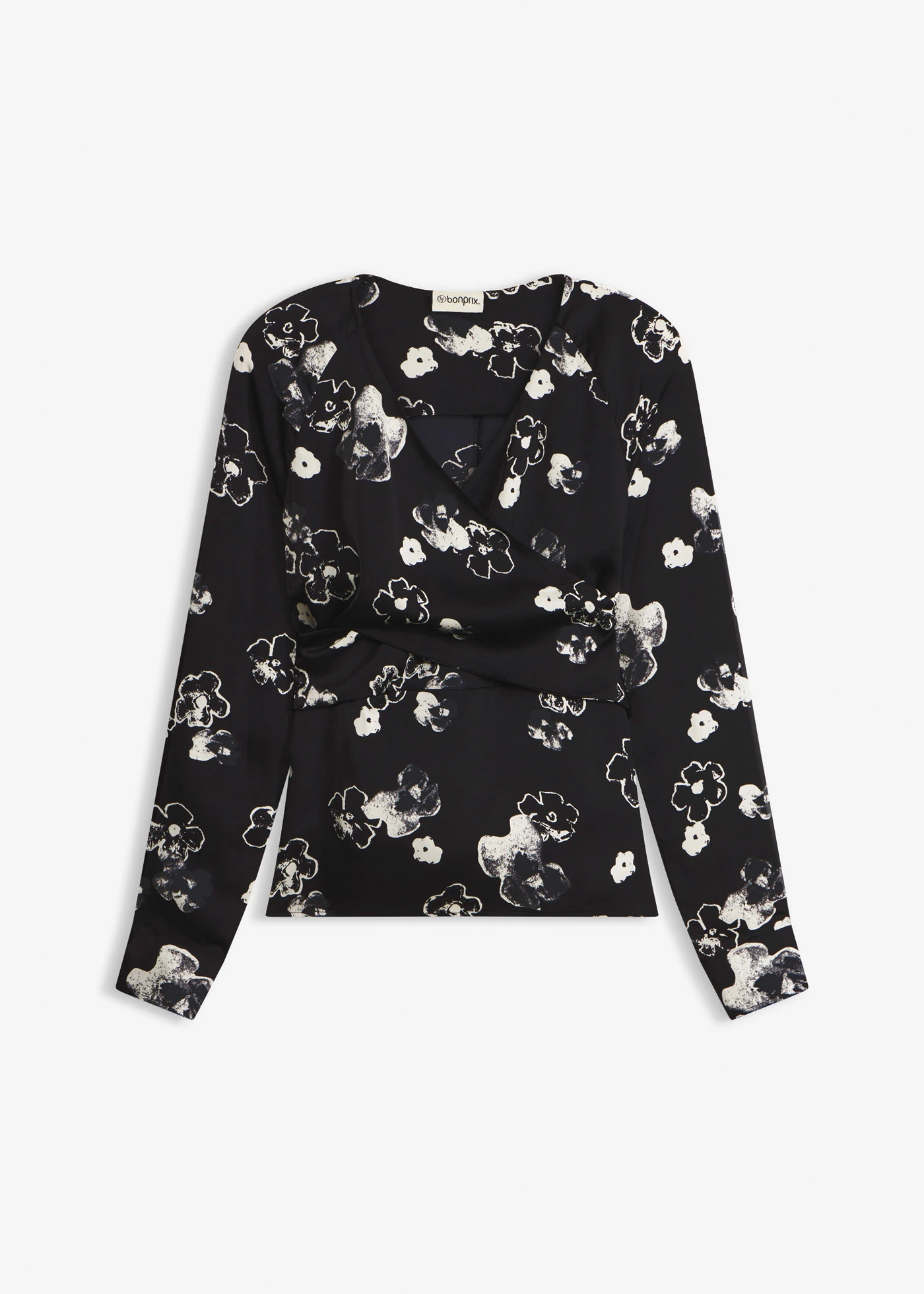 Blouse van soepel satijn • zwart gebloemd • bonprix online shop