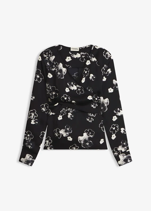 Blouse en satin fluide • noir floral • Boutique bonprix