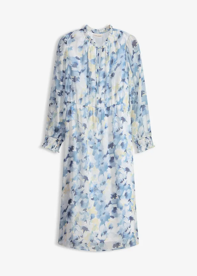 Chiffon jurk, Kleur: blauw gebloemd