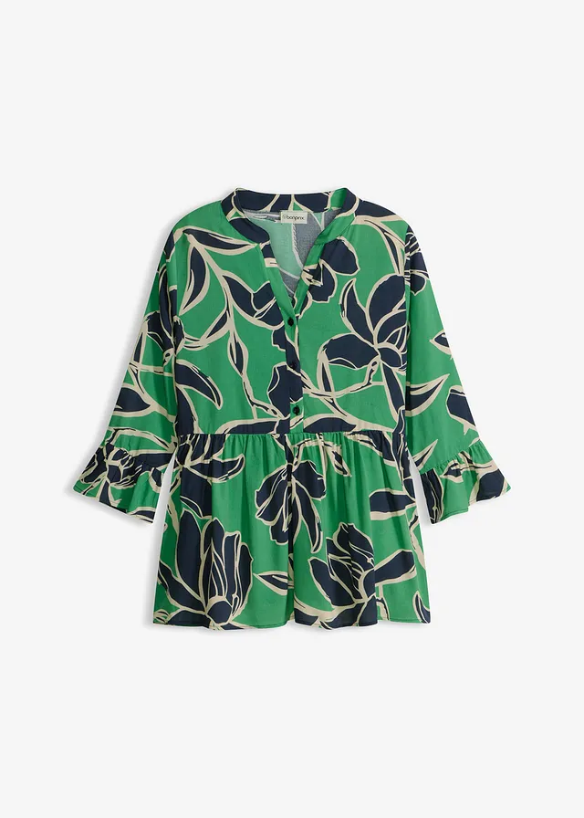 Tuniekblouse van soepele viscose, Kleur: opaalgroen gebloemd