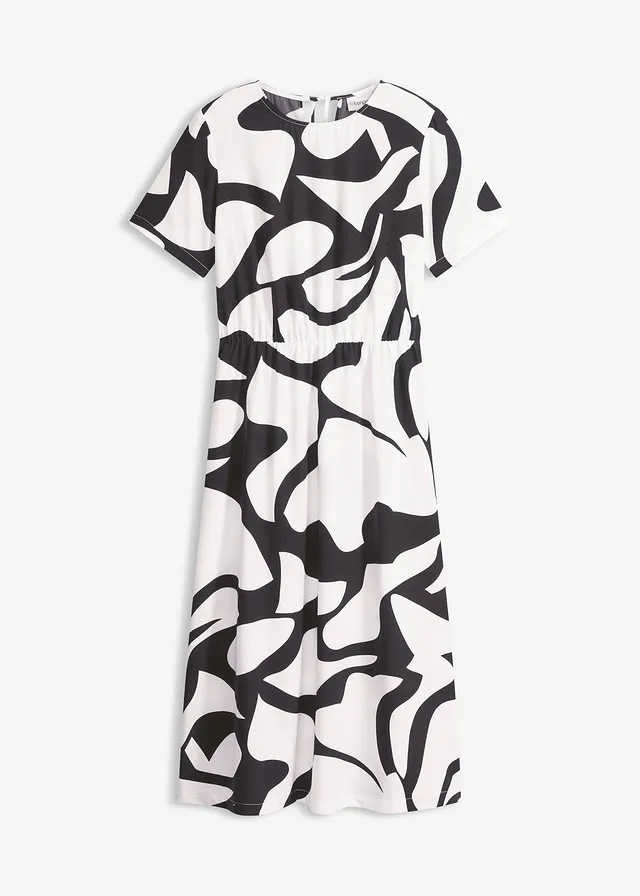 Robe midi, Couleur: noir / blanc