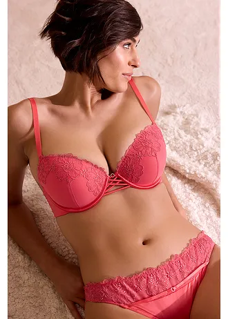 Soutien-gorge à coques avec dentelle florale • rose corail • Boutique bonprix