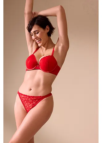 Tanga string van kant met hartjespatroon • salsarood • bonprix online shop