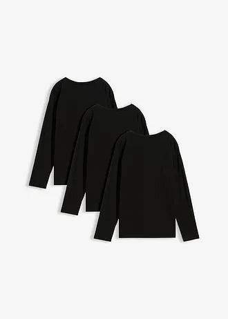 Bluză tricot cu mâneci lungi cu bumbac organic (set/3 buc.) • negru+negru+negru • magazin bonprix