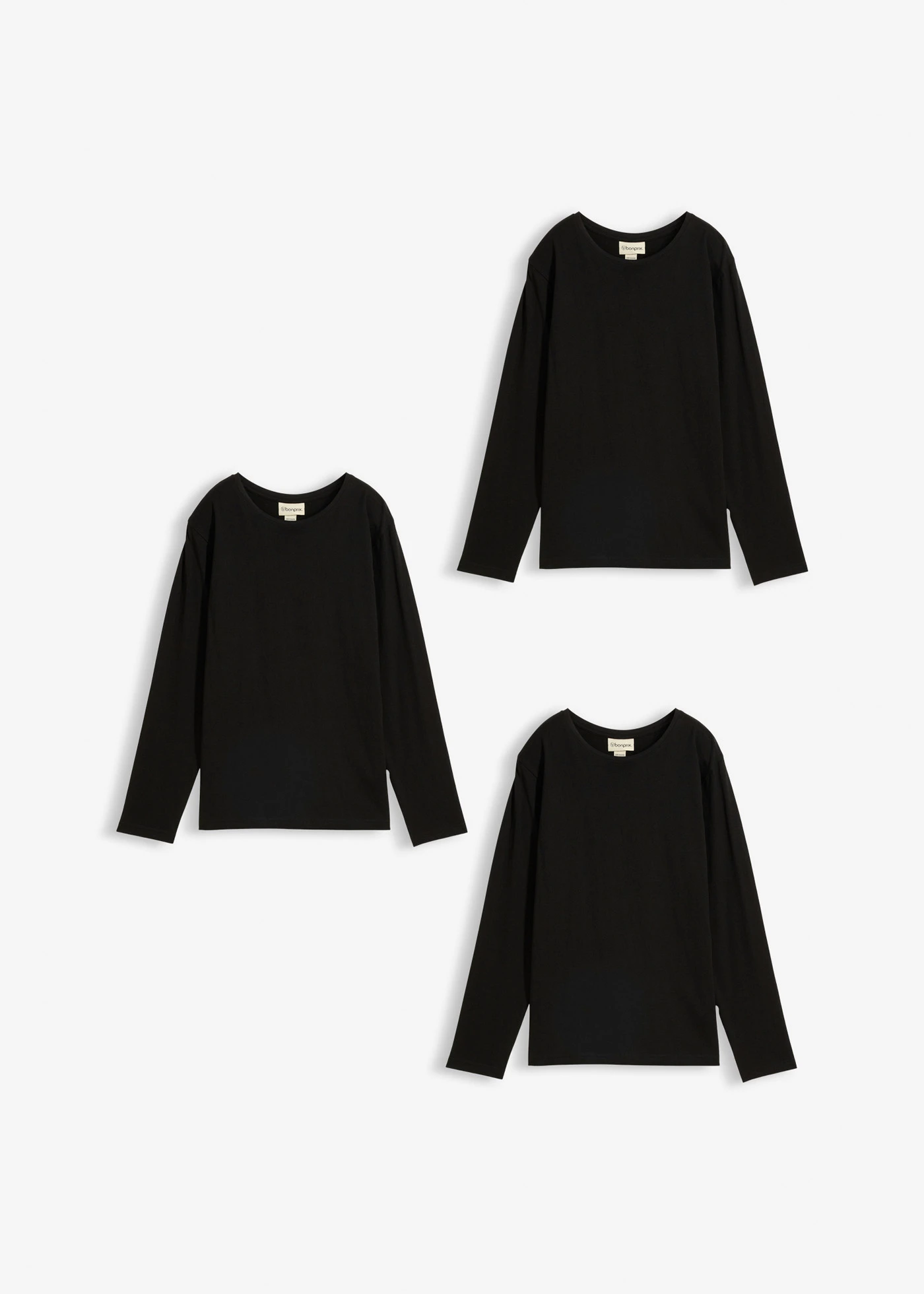 Lot de 3 T-shirts manches longues coton • noir+noir+noir • Boutique bonprix