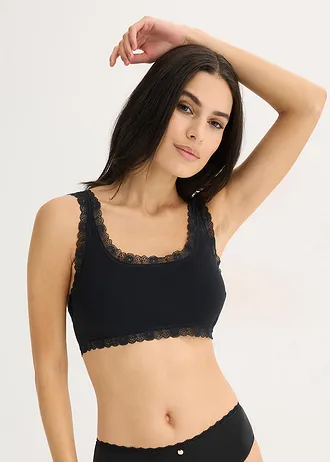 Bralette met biologisch katoen en kant (set van 2), Kleur: zwart+wolwit