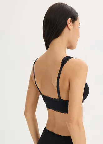 Bralette met biologisch katoen en kant (set van 2), Kleur: zwart+wolwit