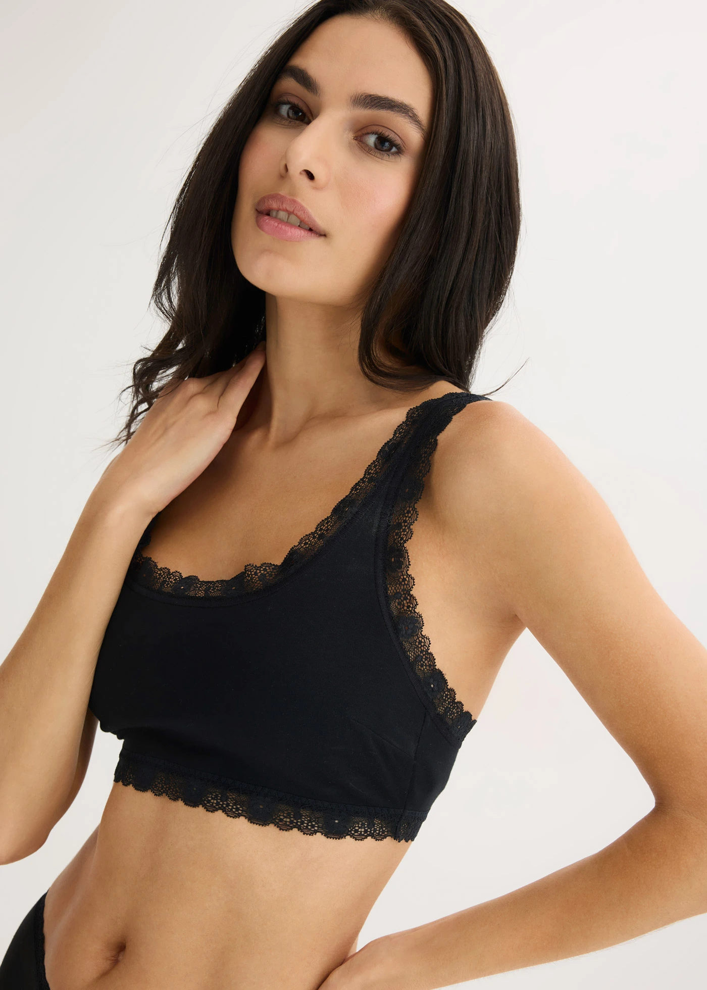 Lot de 2 brassières coton avec dentelle • noir-écru • Boutique bonprix