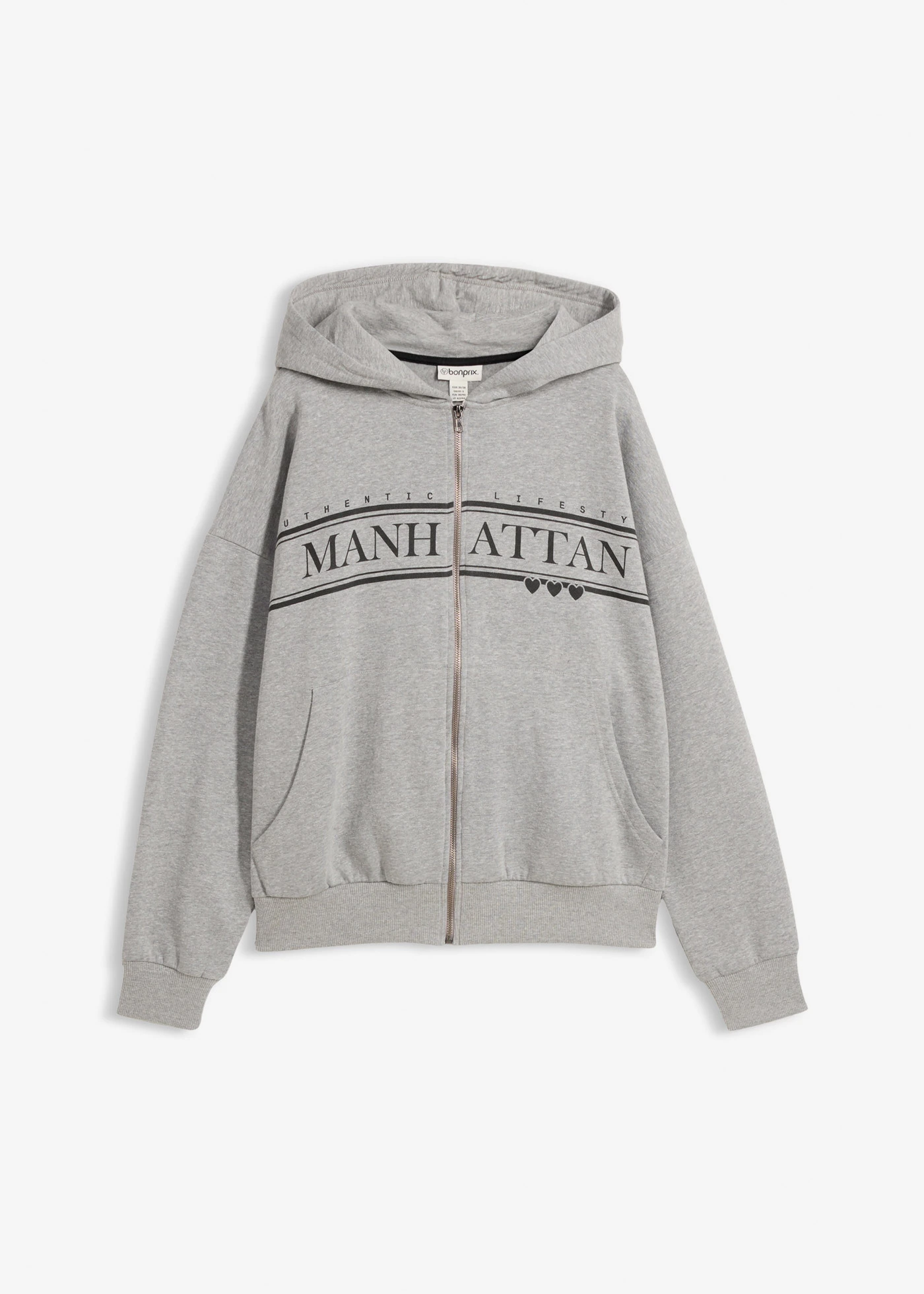 Sweat zippé large à capuche • gris clair chiné imprimé • Boutique bonprix