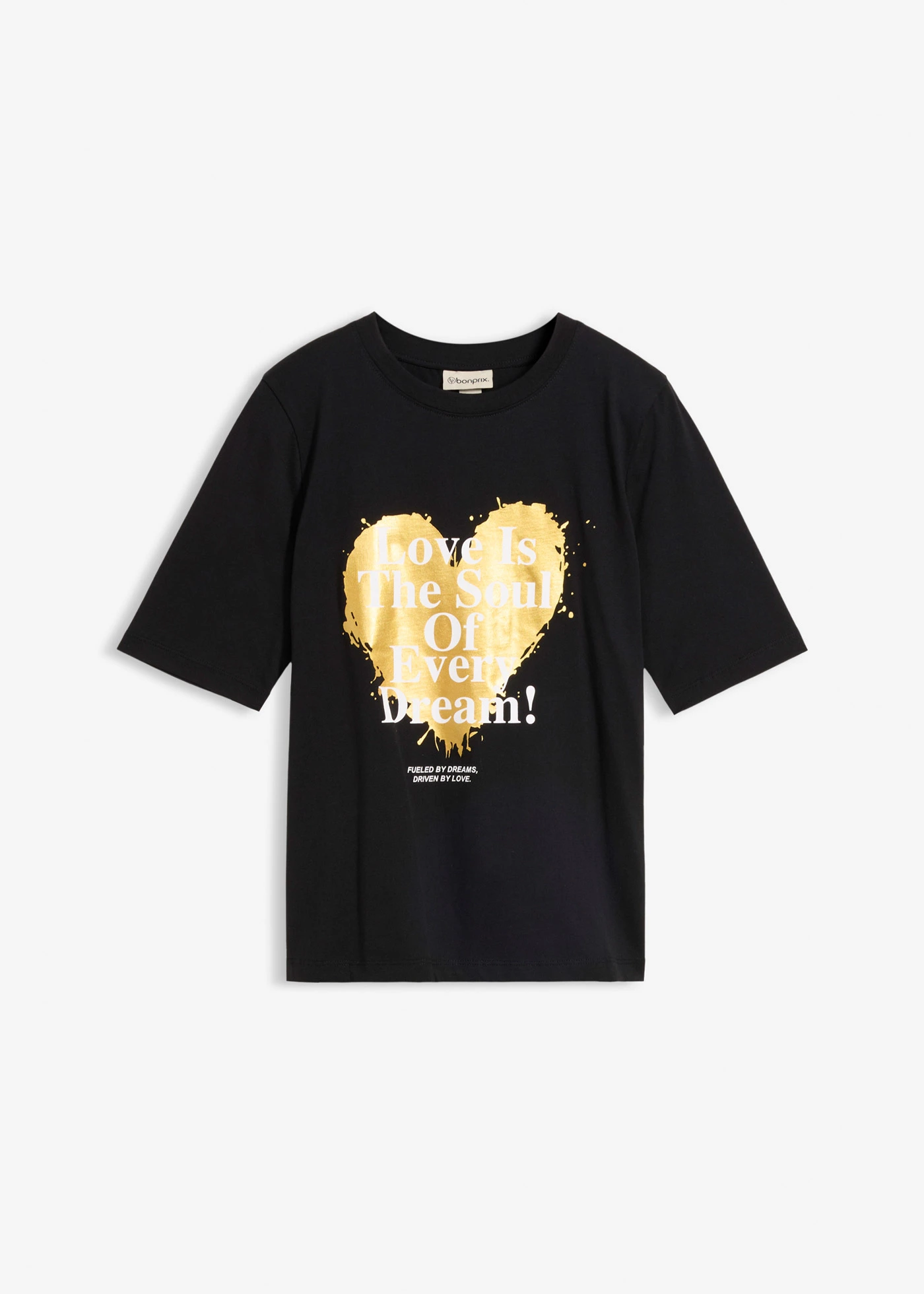 T-shirt z czystej bawełny organicznej • czarno-złoty z nadrukiem • sklep bonprix