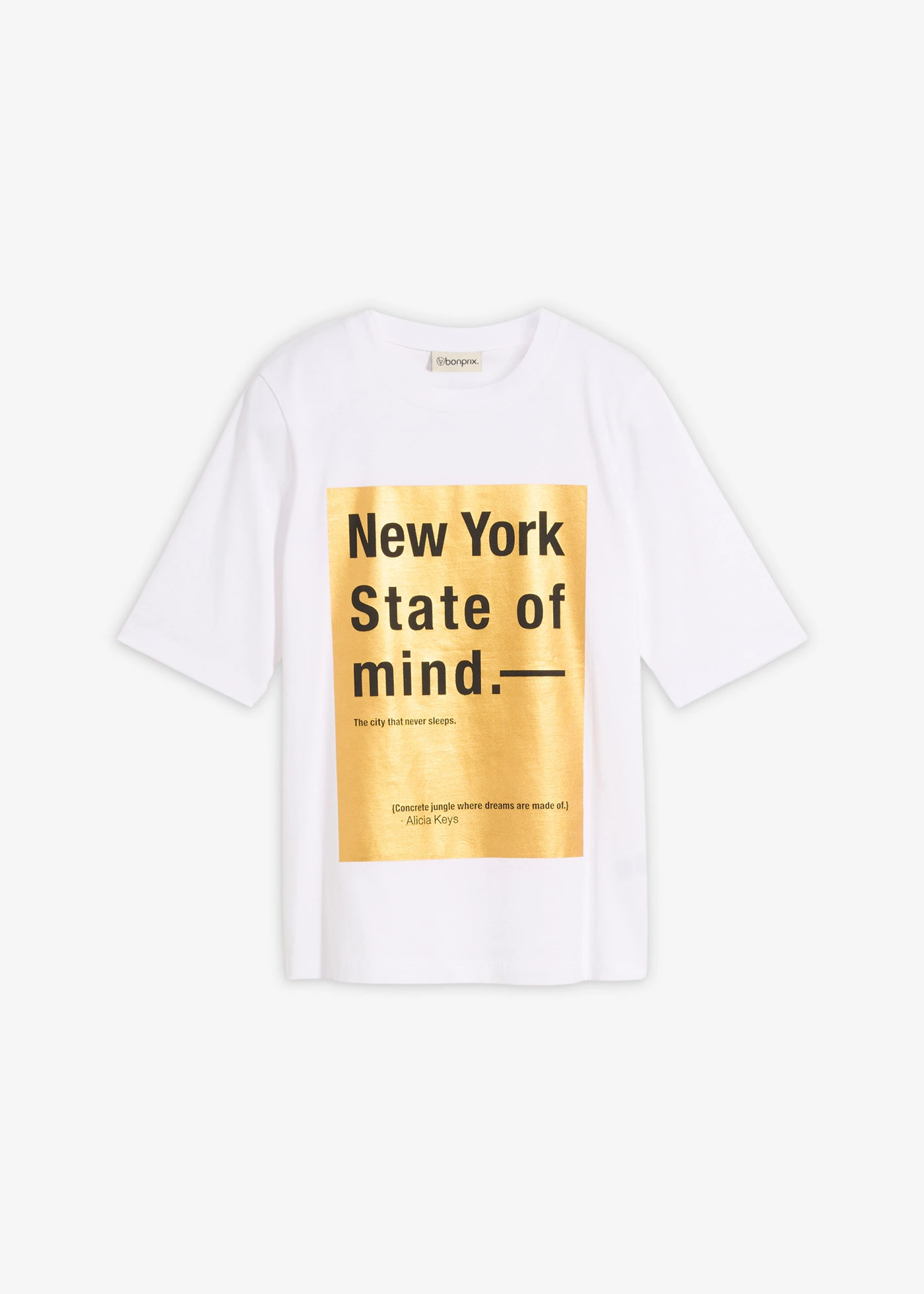 T-shirt van puur biologisch katoen • wit-goud met print • bonprix online shop