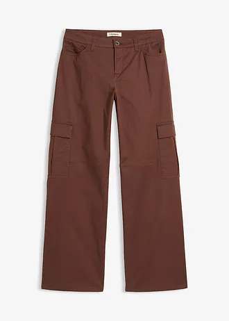 Pantaloni cargo din material elastic cu bumbac, culoare: maro