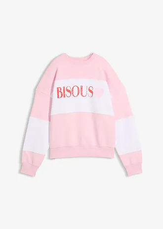 Oversized sweater van een zachte katoenmix • kristalroze-wit met print • bonprix online shop