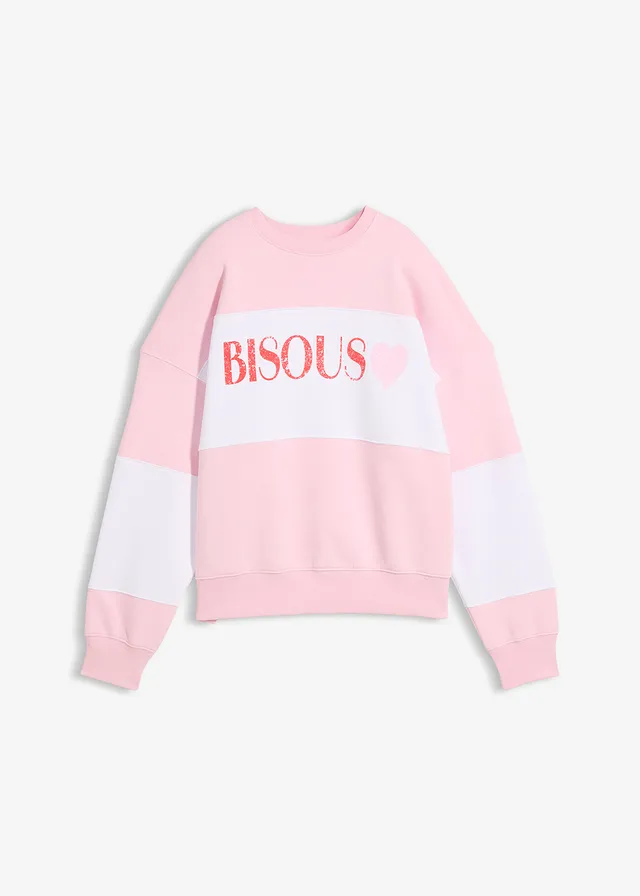 Oversized sweater van een zachte katoenmix • kristalroze-wit met print • bonprix online shop