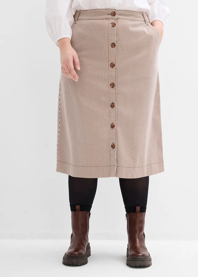 Gestreepte midirok, Kleur: kastanjebruin-wolwit gestreept