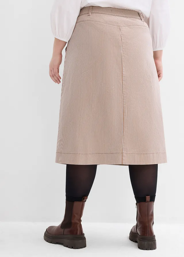 Jupe midi rayée, Couleur: marron-écru rayé