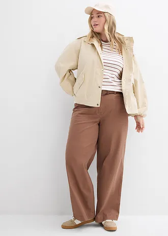 T-shirt van zwaar biologisch katoen, Kleur: wolwit/kastanjebruin gestreept