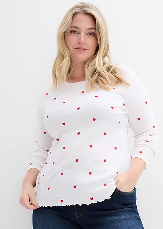 Longsleeve van puur katoen, Kleur: wit-aardbeirood met print