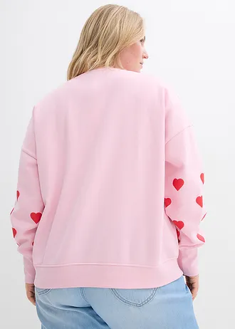 Sweater in een katoenmix, Kleur: kristalroze-aardbeirood met print