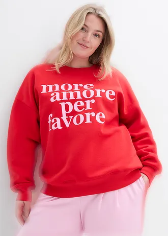 Oversized sweater van een katoenmix, Kleur: aardbeirood-kristalroze met print