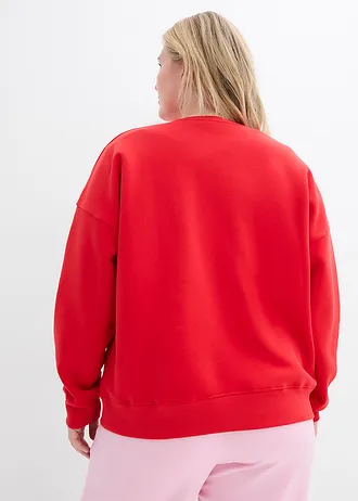 Oversized sweater van een katoenmix, Kleur: aardbeirood-kristalroze met print