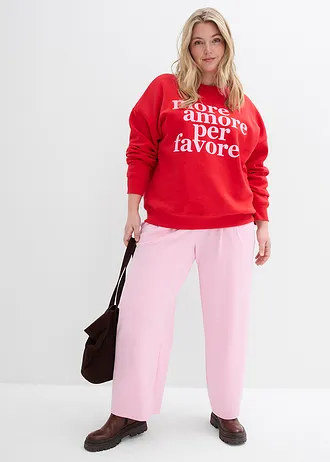 Oversized sweater van een katoenmix, Kleur: aardbeirood-kristalroze met print