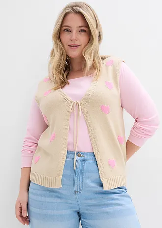 Gebreid vest van een katoenmix, Kleur: lichtsand-roze