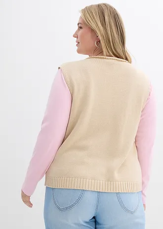Gebreid vest van een katoenmix, Kleur: lichtsand-roze
